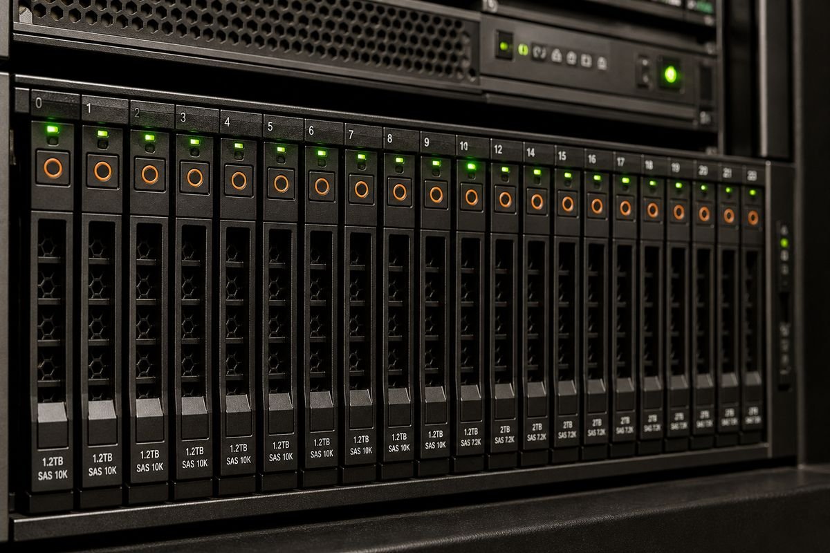 Server drive bays and chassis detail